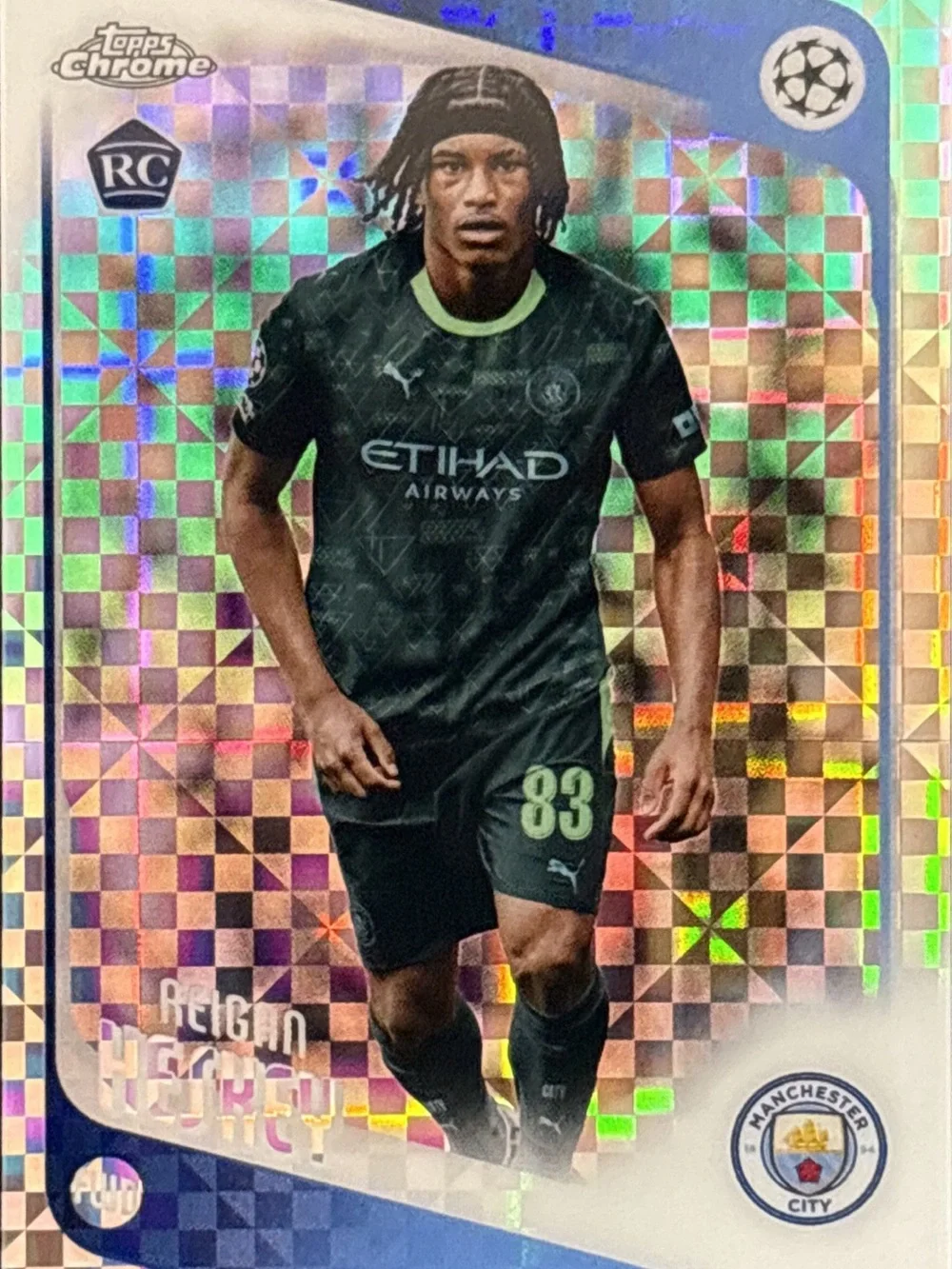 Topps Chrome Manchester City Reigan Heskey Checker Prizm Rookie Trading Card - Picture 1 of 2